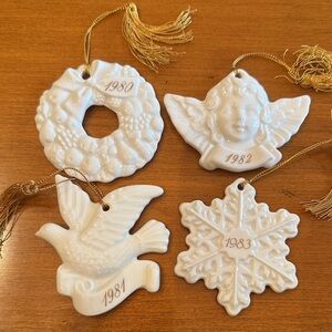 4 Vintage Avon white 1980’s Christmas Ornaments